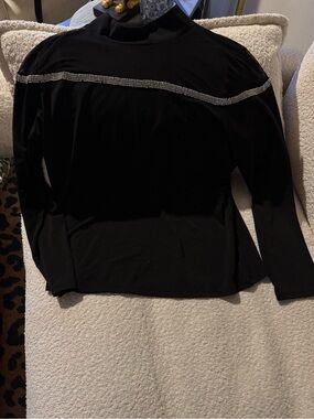 Belldini Black Long Sleeve Top with Rhinestone Yoke
